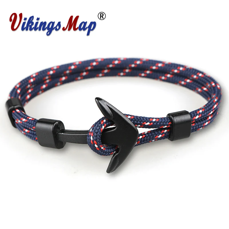 

2018 New Fashion Black Bracelets Men Charm 550 Survival Rope Chain Paracord Bracelet Male Wrap Metal Sport Anchor Hooks