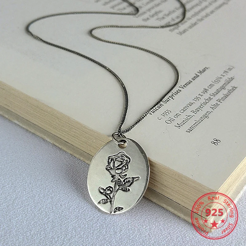 

925 Sterling Silver Trendy Rose Pendant Necklace Gold Jiwelry Korean Style Women