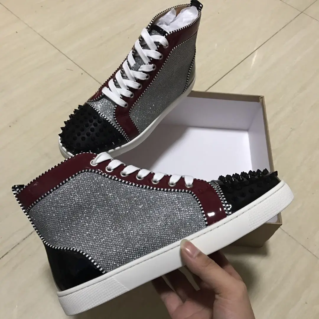 

2019 Men Women Designer Brand Red Bottom Shoes Fashion Spikes Studded Flats Sneakers Comfortable Genuine Leather Casual Shoes