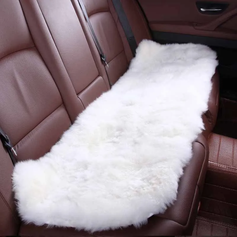 AUTOROWN Car Seat Cover Set Cushion Universal Size Basic Function Natural Sheepskin Long Fur Super Soft Auto Accessories