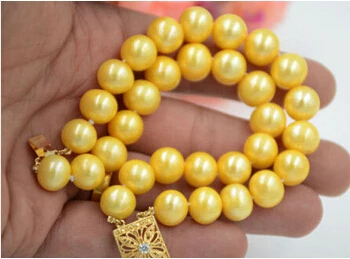 

hot sell909512 AA++ 2row 8" 11-12mm ROUND GOLEDN Freshwater cultured PEARL BRACELET