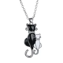 Collier avec pendentif Animal chat blanc noir, bijoux pour couple chat blanc, collier pour femmes hommes amoureux, cadeaux de la saint-valentin
