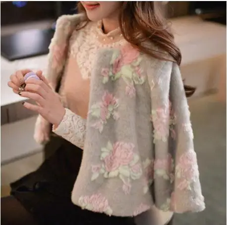 

S/6Xl Womens Short Section Flower Print Imitation Fur Jackets Winter Autumn Fur Coats Large Size Elegant Lady Fur Outwears K913