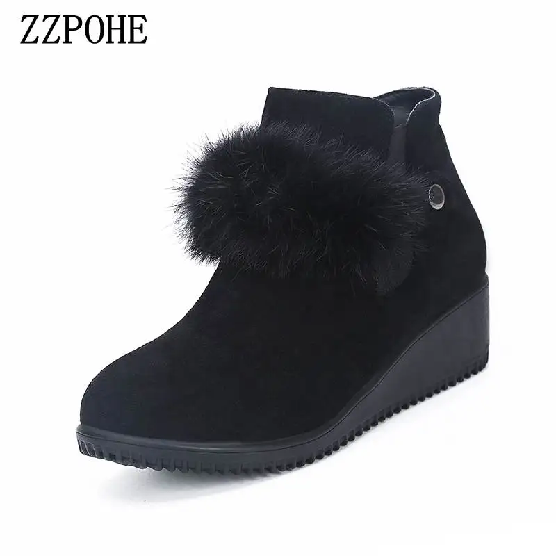 

ZZPOHE Fashion Winter Boots Women Nubuck Leather Ankle Warm Boots Mom autumn plush wedge shoes Woman Dance shoes Big Size 35-41