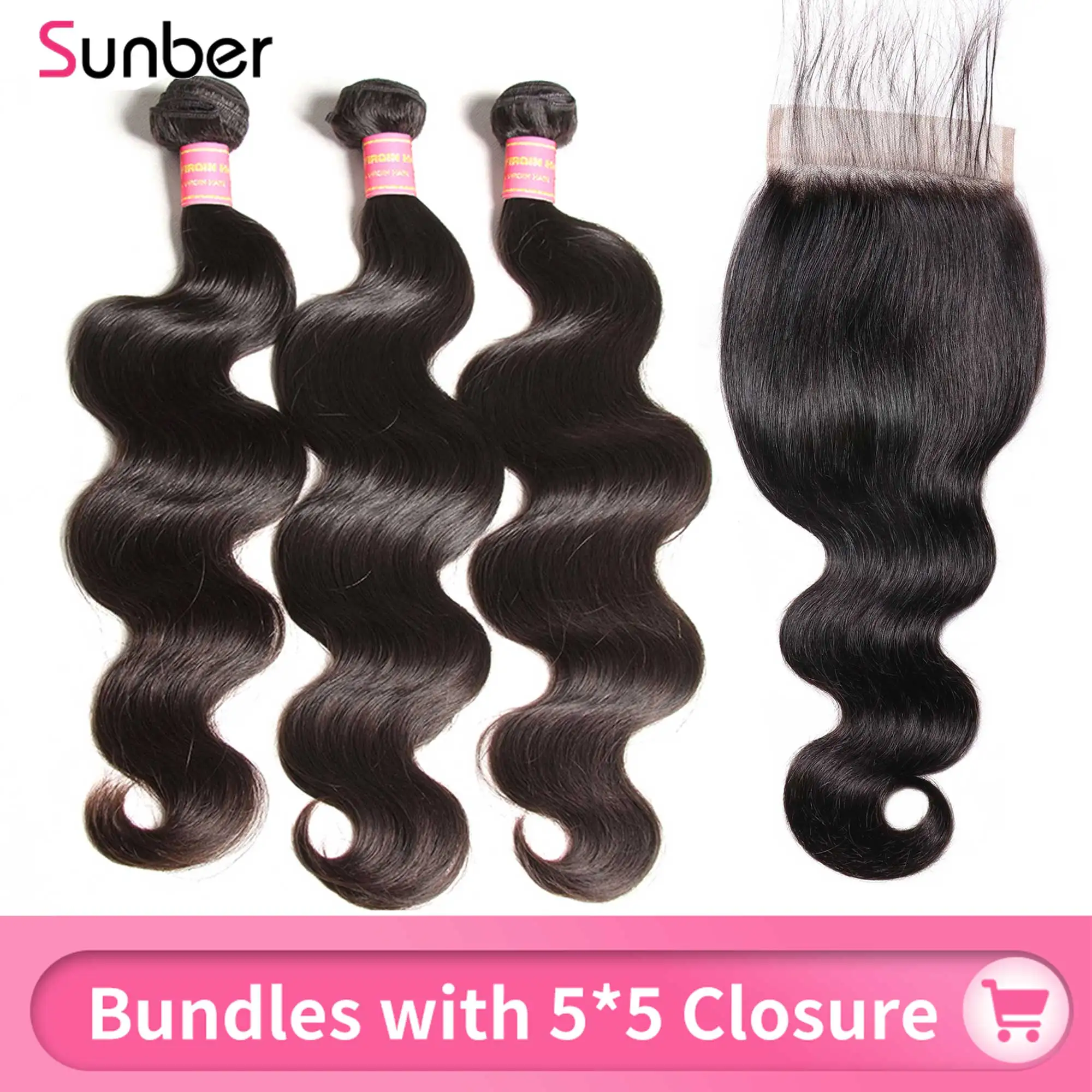

Sunber Hair Body Wave Bundles With 5*5 Closure 8-30 inch hair extension 100% Human Remy 3/4 Bundles With closure Brazilian Hair
