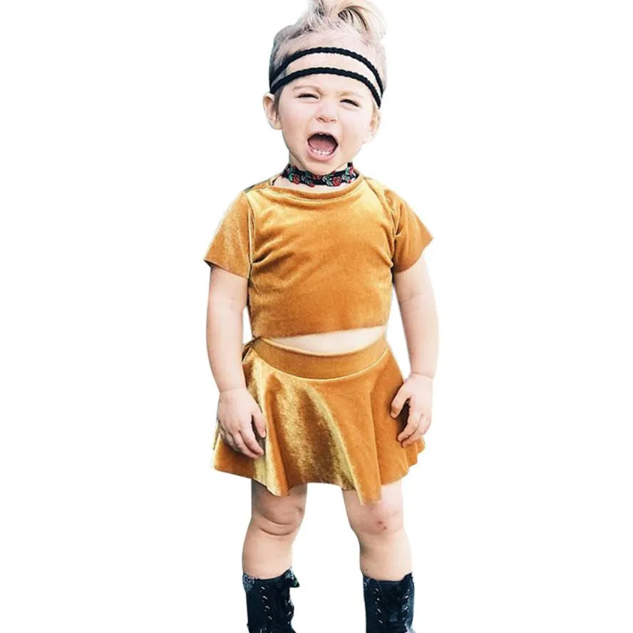 New high quality Fashion Toddler Baby Girl Solid Velour Short Sleeve