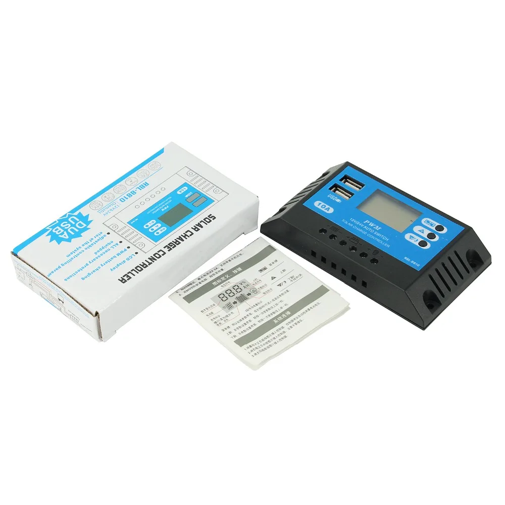 PowMr PWM 10A контроллер солнечной панели 12 В 24 в автоматический регулятор заряда