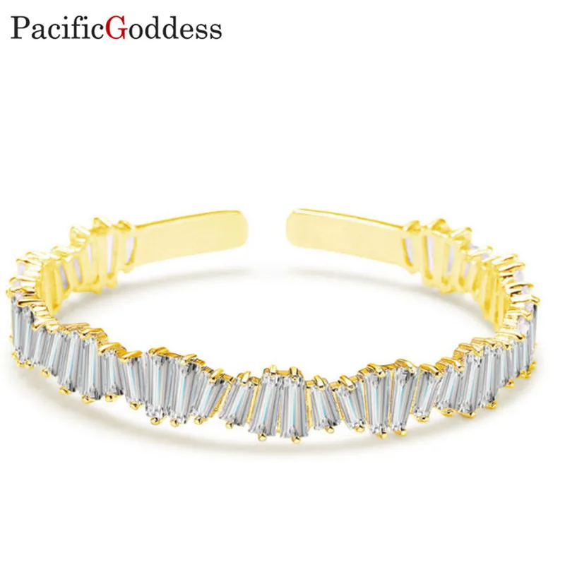 

pacificgoddess bijou bracelets Luxury Chain Link Bracelet for Ladies Shining AAA Cubic Zircon Crystal Jewelry Adjustable