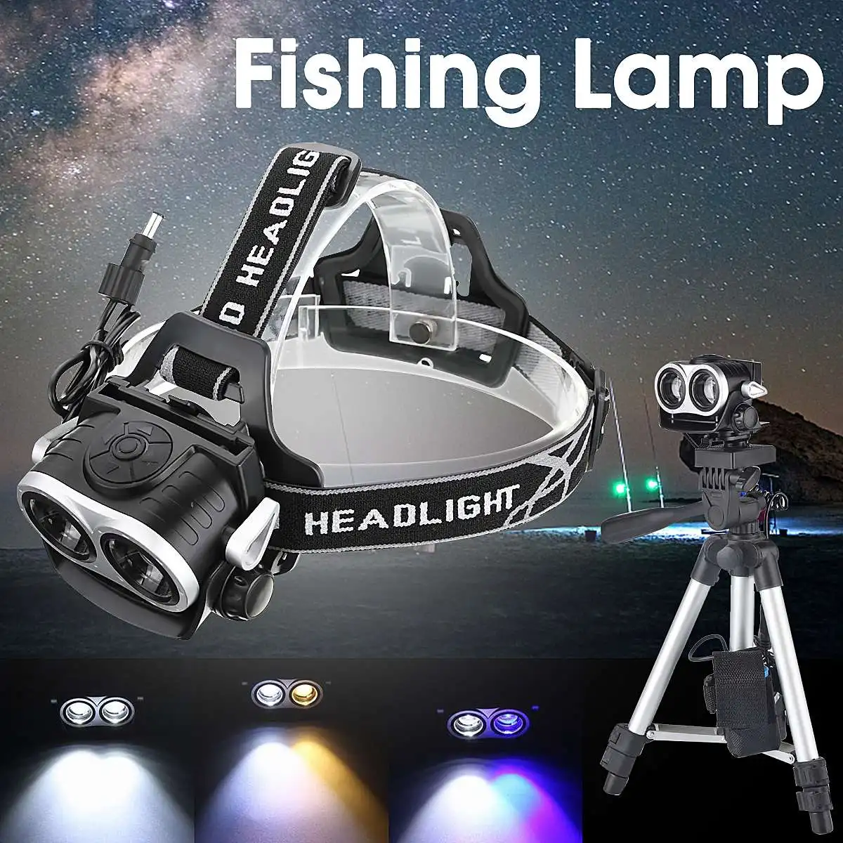 

Smuxi Headlamp Adjustable elastic headband head light T6 headlight White 4x18650 for hunting cycling mountaineering camping