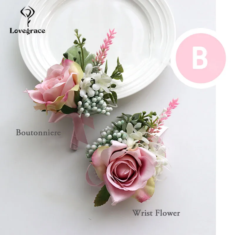 pink wrist corsages bracelet bridal boutonniere wedding flowers  (14)