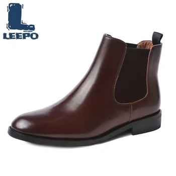 

Chelsea Boots Women Genuine Cow Leather Round Toe Ankel Boots for Women Black Autumn Booties Ladies Brown Handmade Shoes