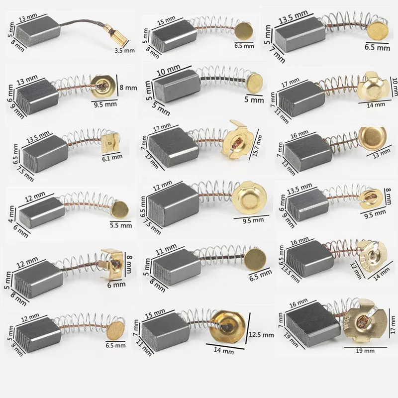 20 шт./лот, Высокоэффективная графитовая Угольная щетка, запасные части для электроинструмента, для электромоторов, угловые шлифовальные принадлежности