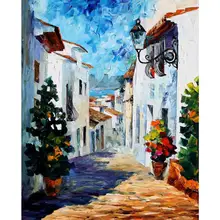 Pinturas a óleo da lona da faca de paleta da paisagem moderna rua branco para a arte da parede decoração da sua casa