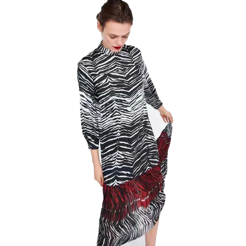 

2018 za Women animal print shirt Flowing zebra print dress za loose print dresses vestidos Women Clothing vestidos