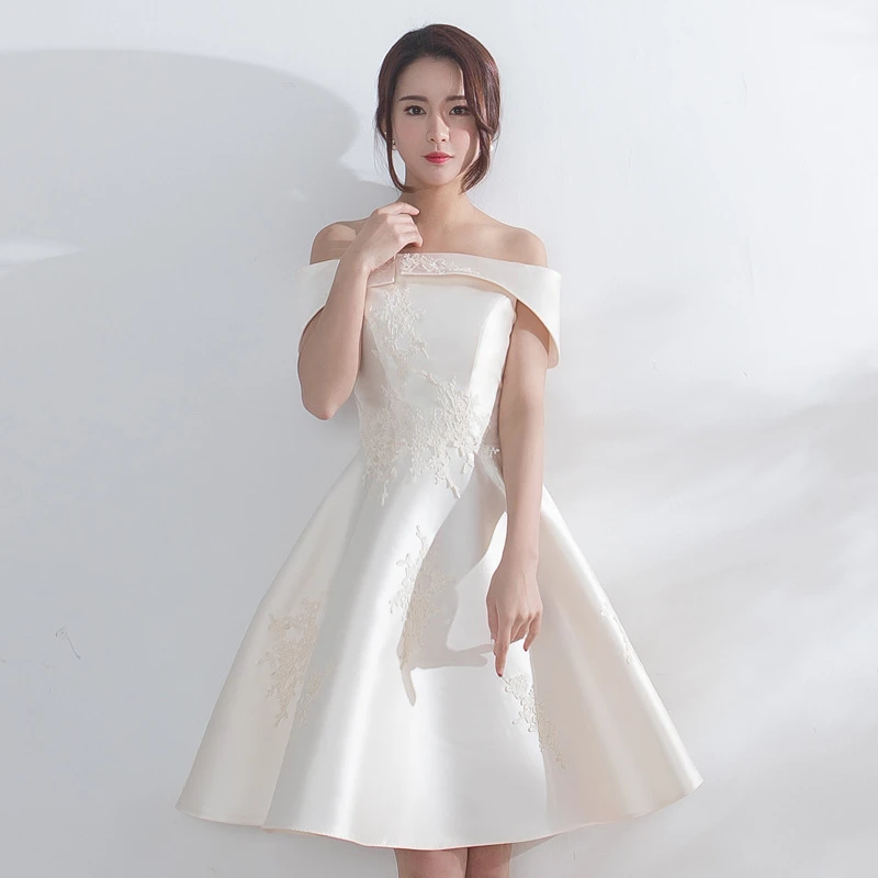 Vestido de novia sin tirantes blanco sin hombros para fiesta de bienvenida corto sin espalda encaje Apliques de encaje Simple vestido de baile de graduación para chica|Vestidos de graduación| - AliExpress