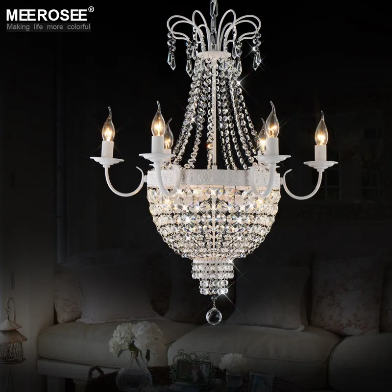 

French Empire Crystal Chandelier Light Fixture Vintage Crystal Lighting Wrought Iron White Chrome Black color