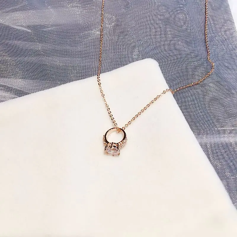 Высококачественное циркониевое ожерелье кубической формы розовое золото цвет CZ Круглый Кулон-кристалл ожерелье Модные женские ювелирные изделия