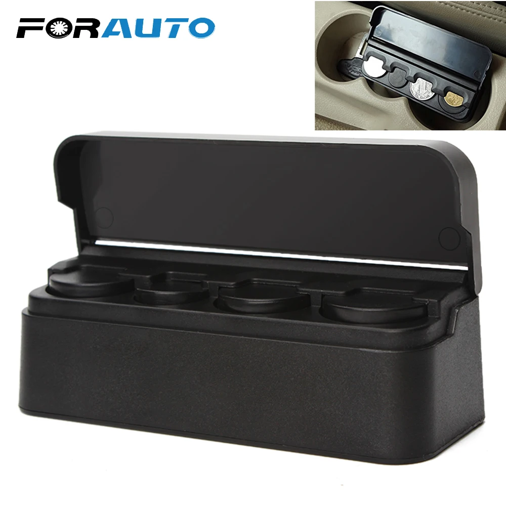 

FORAUTO Black Car Coin Holder Car Orginazer Plastic Coin Case Storage Box Holder Container Car-styling