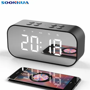 

SOONHUA Portable 2000mAh Bluetooth V5.0 Speaker High Clear Mirror Screen Speaker Column Subwoofer Desktop Alarm Clock For Phones