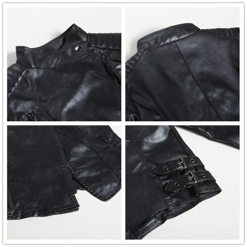 Fitaylor Новинка, женская короткая куртка из искусственной кожи, тонкая модная верхняя одежда в стиле панк, мотоциклетная Черная куртка с длинным рукавом, Весенняя верхняя одежда