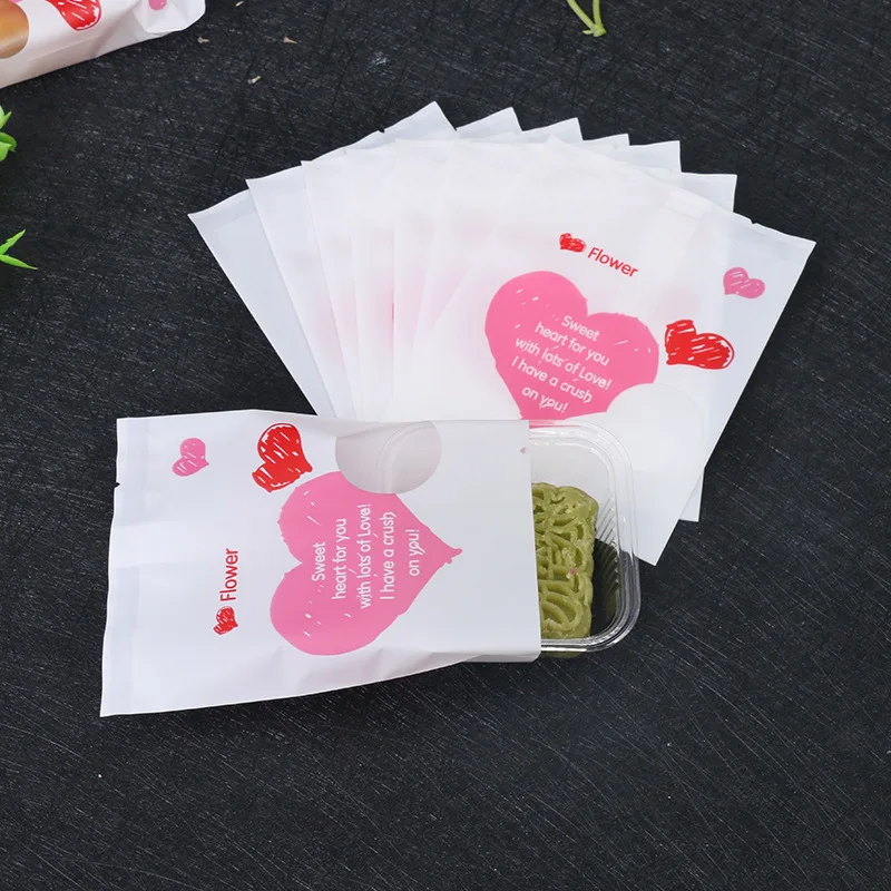 

25PCS Love Plastic Candy Cookies Bag Food Chocolate Moon Cake Gift Bag Happy New Year Christmas Favors Food Kitchen Packing Bag