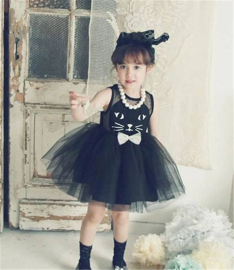 2019 New Casual Dress For Girls Toddler Princess Baby Cute Cat Prints