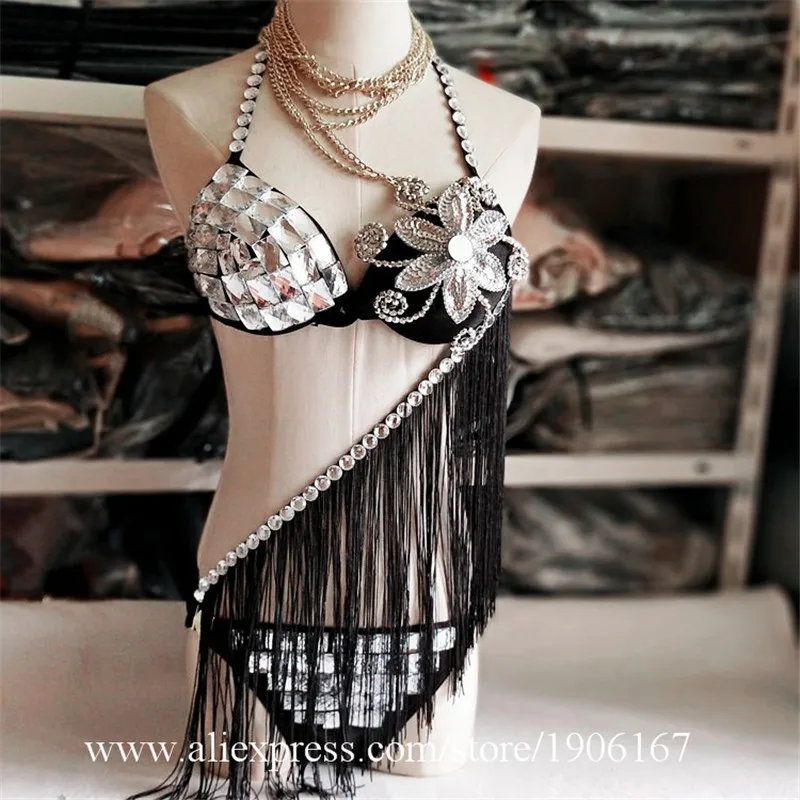 New Bikini Silver Costume Set DSDJ Collar Deductive Performance Sexy Stage Pole Dance Costume06