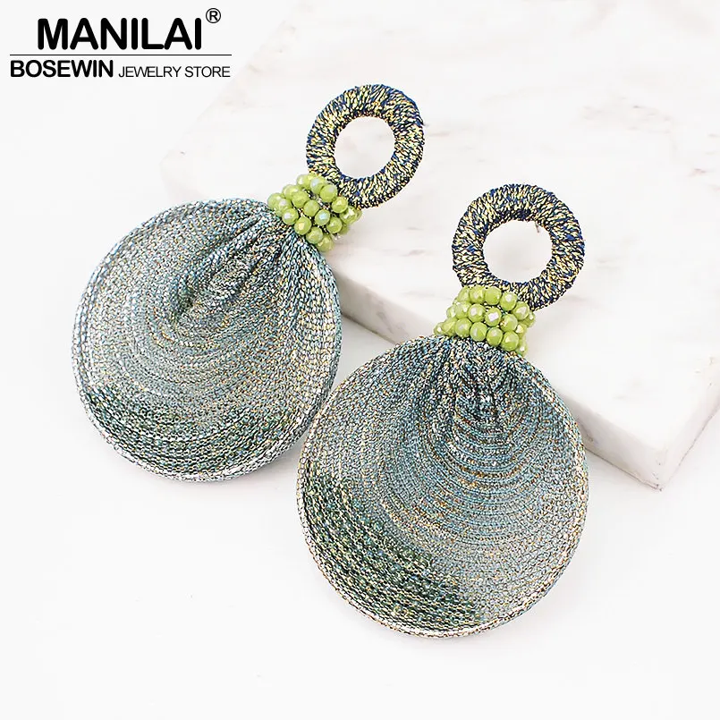 

MANILAI Bohemia Resin Beads Drop Dangle Earrings Women Circular Silk Ribbon Elegant Statement Earrings Party Jewelry 5 Colors