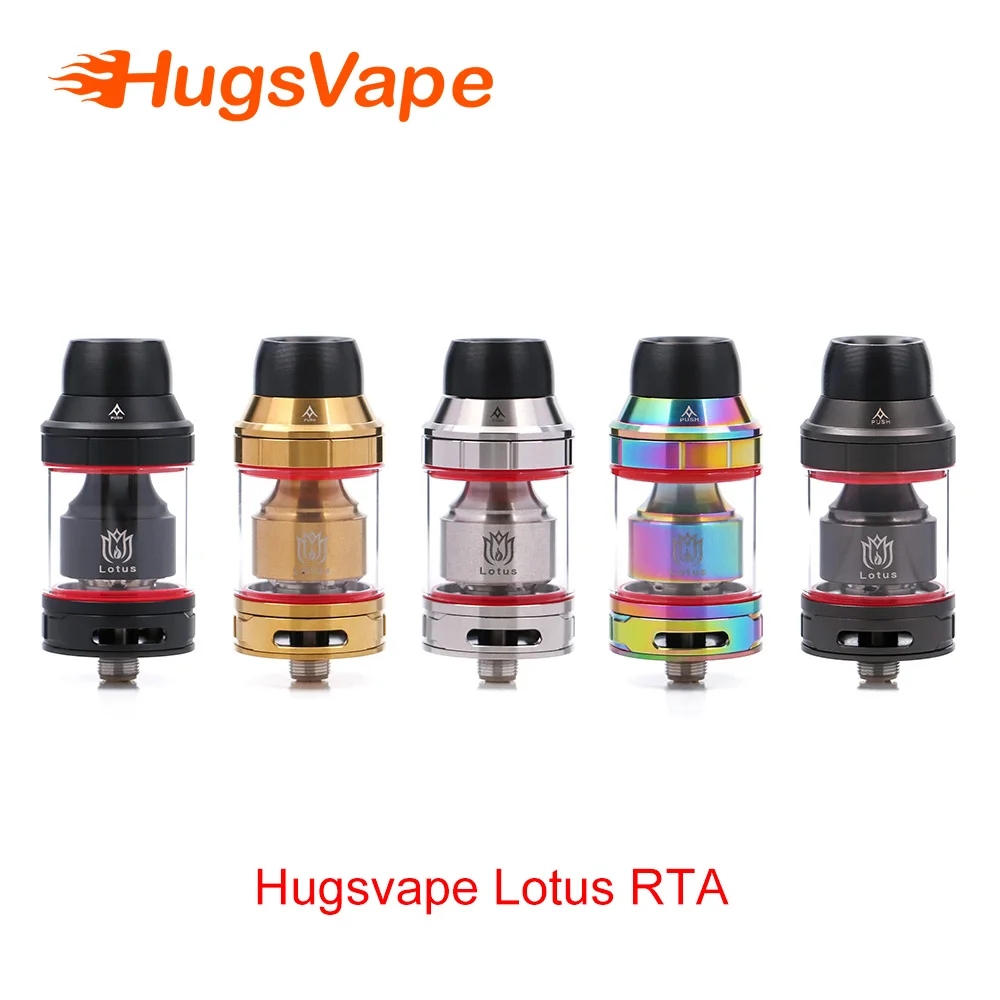 

Original Hugsvape Lotus RTA Rebuildable Tank dual coil RTA 24mm 2ml/5ml Capacity With Derlin Drip Tip vs manta rta