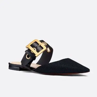 

Sandals female 2019 new summer was thin D home canvas pointed flat wave dot mesh belt buckle half slippers women