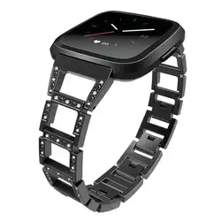 Умные часы из нержавеющей стали металлический горный хрусталь Bling браслет выдолбленный трапециевидный ремешок для Fitbit Versa
