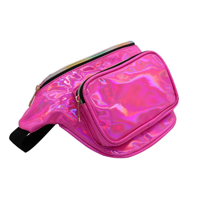 

Women Hologram Laser Waist Bag Fashion Shiny Neon Fanny Pack Bum Bag Travel Purse Waistband Banana Bags Unisex Black Chest Bag