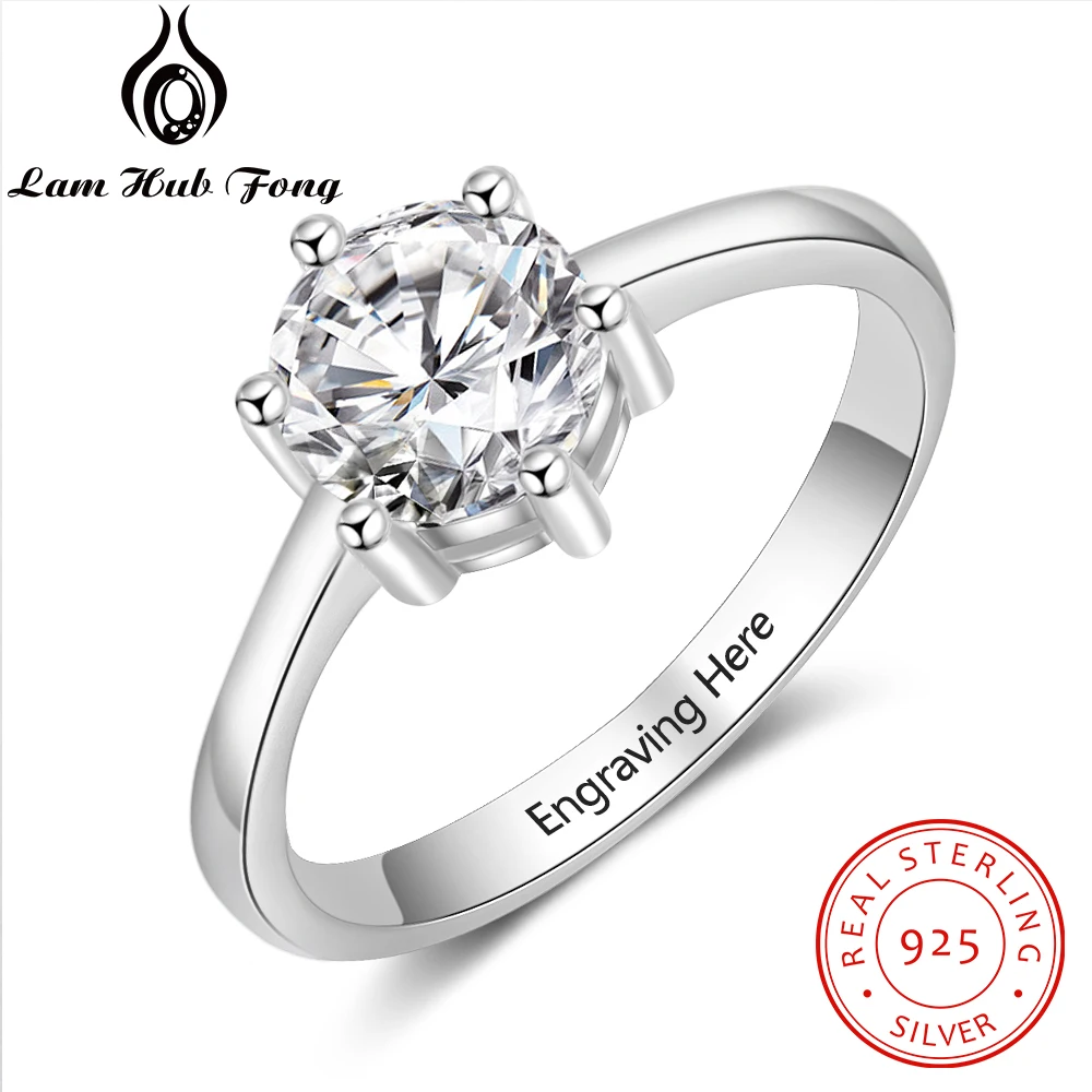 Персональный подарок кубического циркония признание, помолвка кольцо 925 пробы серебро выгравированное имя кольца для Для женщин (Лам