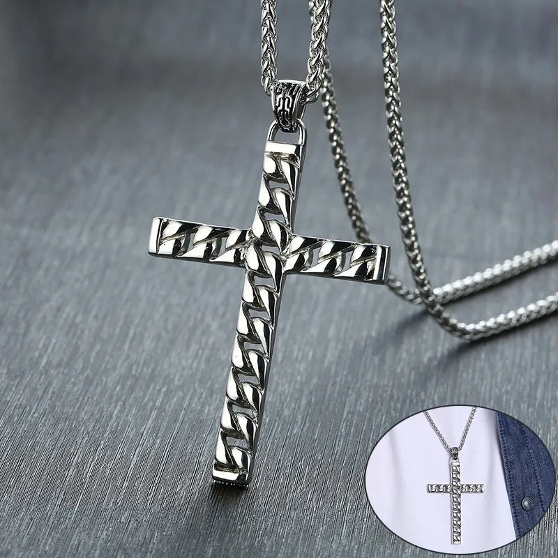 

Vnox Stylish Mens Cross Chain Pendant Necklaces Stainless Steel Colar Masculino Prayer Jewelry