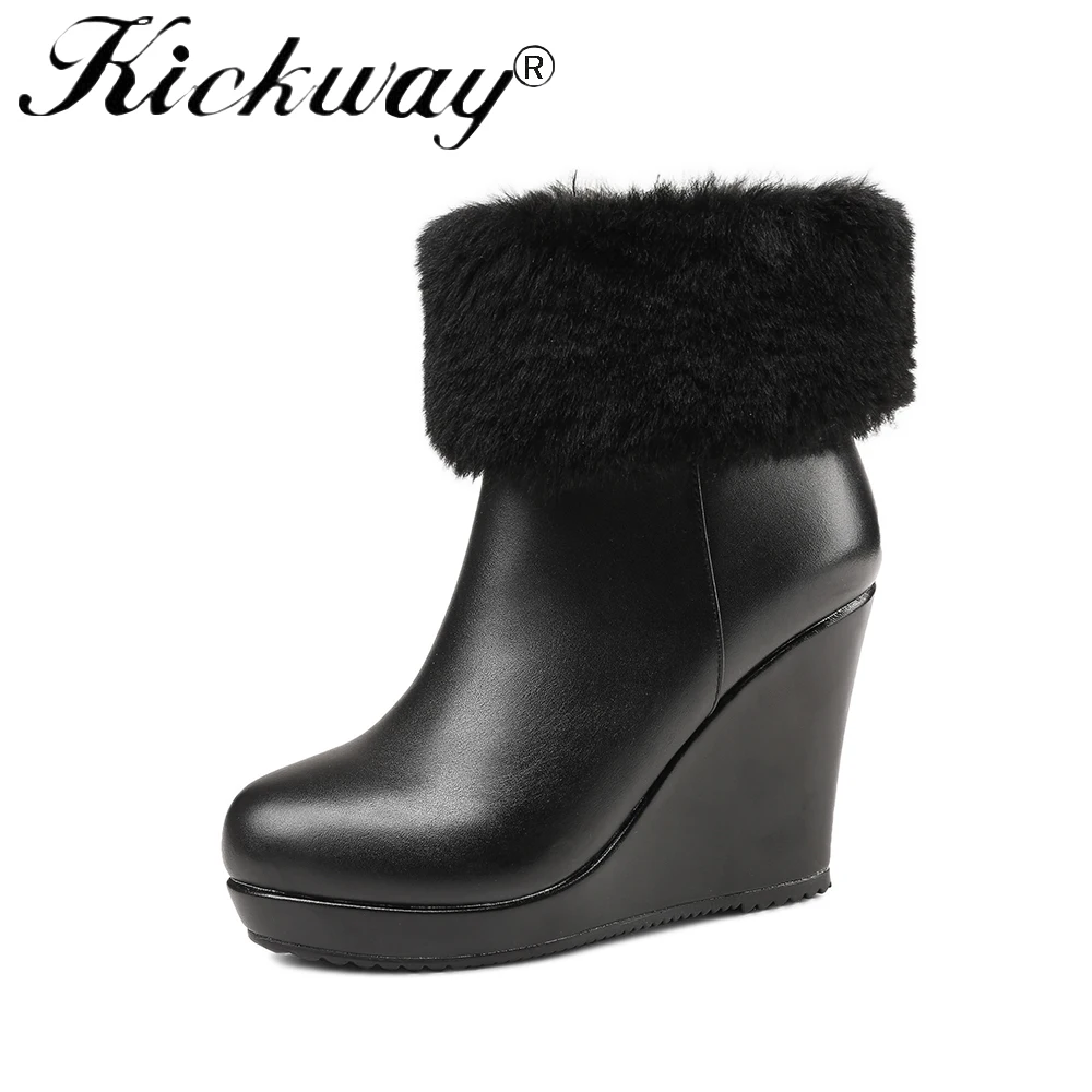 

Kickway New Arrive Snow Boots Women High Heels Wedges Winter Boots Fashion Women Shoes Skid Resistance Zip Platform Ankle Boots