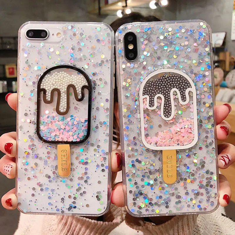 

Fashion Shining Glitter Star Clear Phone Case For iPhone XS MAX XR X 7 8 6 6s Plus Ice Cream Quicksand Back Cover Capa