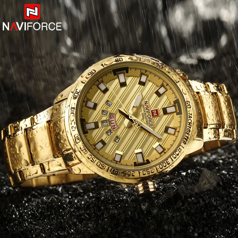 NAVIFORCE Top Brand Luxury Gold Watch Men Steel Analog Quartz Wrist Watch Mens Waterproof Sport Watches Relogio Masculino