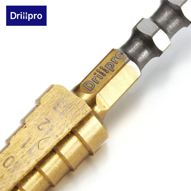 Drillpro 1 шт. 3-13 мм HSS титановое покрытие ступенчатое сверло электроинструменты твердосплавное сверло набор сверл для бурения по дереву Лидер продаж
