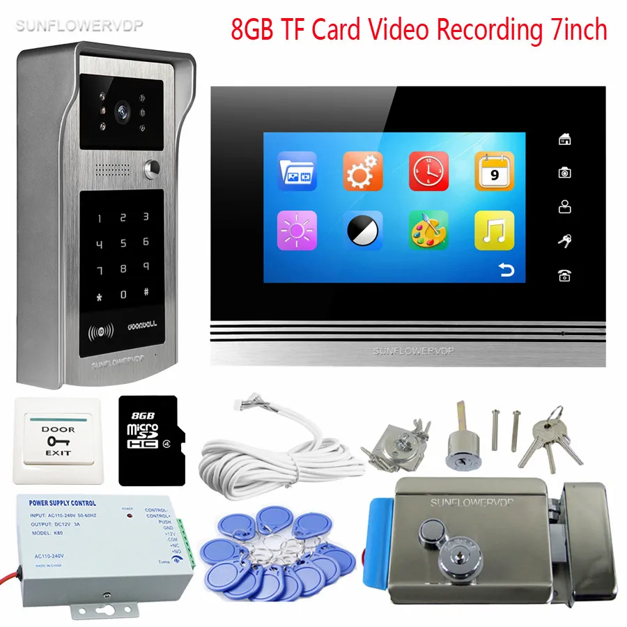 Rfid Code Keypad Video Intercom With Lock Domophone Touch Key 7" Color 8GB  TF Memory