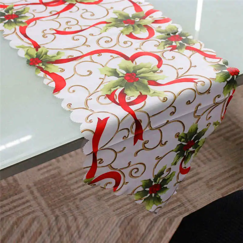 Decorative Christmas tablecloth Santa Claus Tapestry Poinsettia Table Runner 14x71 Inch Party Home Cloth Cover #2o18#f (3)