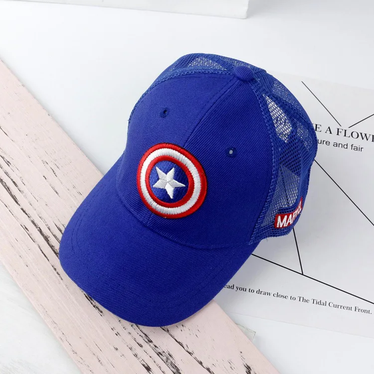 Детская Повседневная хлопковая бейсбольная кепка с героями мультфильмов s, Капитан Америка, пентаграмма, щит, брендовые Детские шапки с козырьком, летняя сетчатая Кепка - Цвет: Mesh-Blue