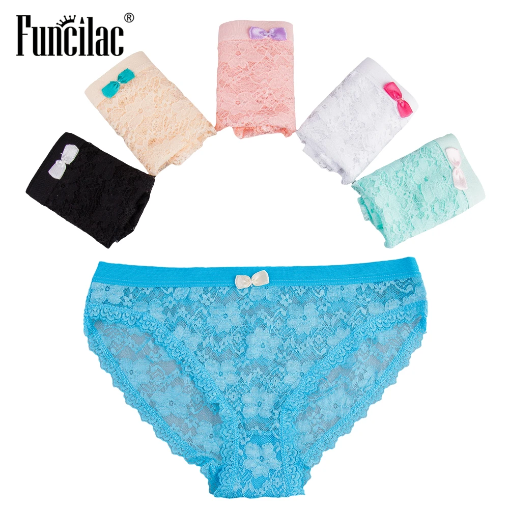 FUNCILAC Sexy Women's Panties Transparent Lace Briefs Cotton Crotch
