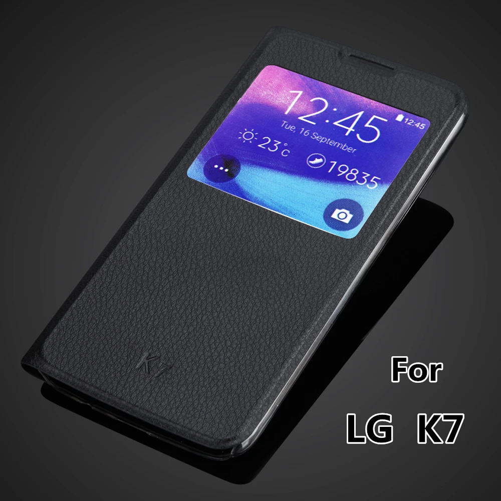

K7 View Window case for LG K7 LG M1 Tribute 5 LGK7 X210 X210DS MS330 Auto sleep super thin flip cover leather case Capa Para