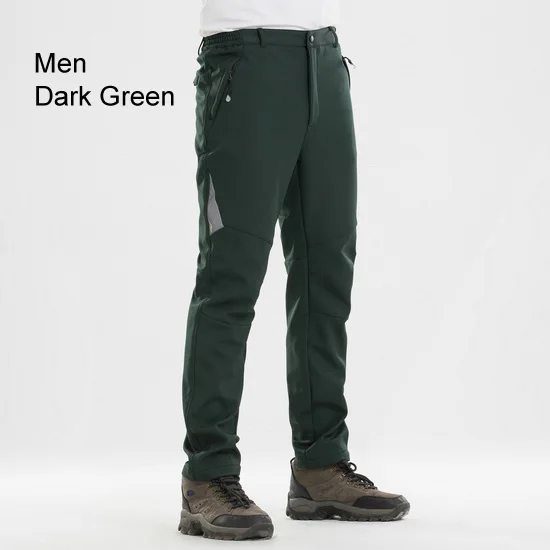 LoClimb Светоотражающие Водонепроницаемые брюки для туризма мужские и женские зимние альпинистские треккинговые спортивные брюки для кемпинга лыжные флисовые брюки AM335 - Цвет: men dark green