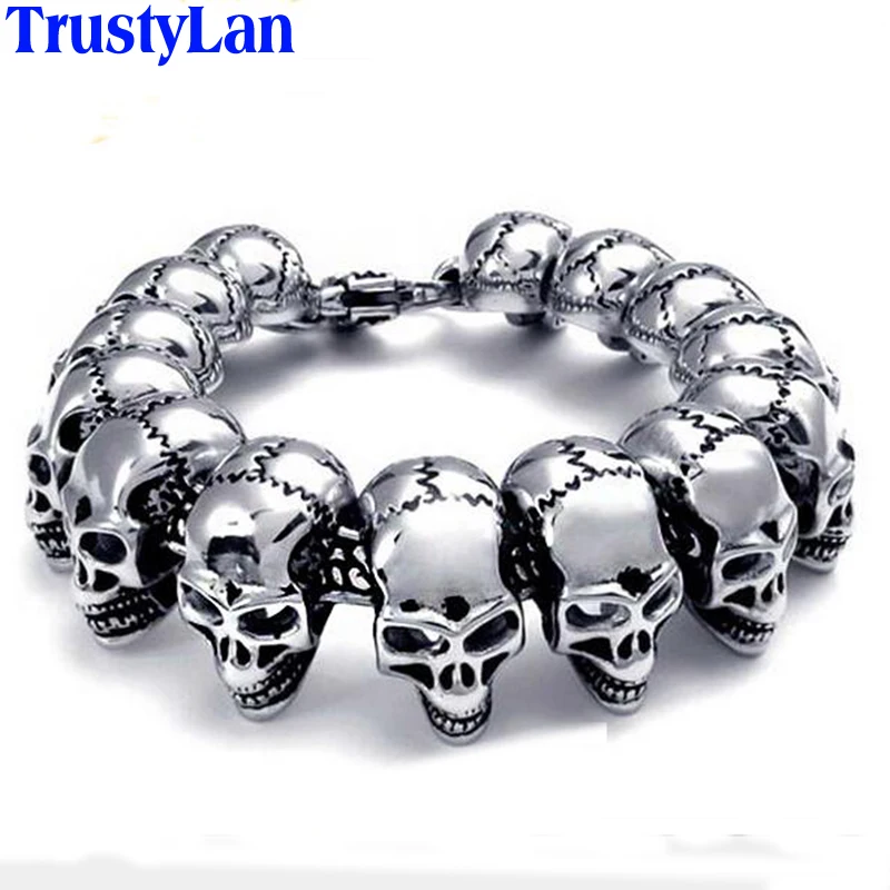 

TrustyLan Punk Rock Skull Bracelet Men Stainless Steel Skeleton Best Friend Men's Bracelets & Bangles Male Jewelry Armband Gifts