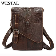 WESTAL Echtes Leder Männer Taschen Taille Packs Mann Crossbody Umhängetasche Rindsleder Krokoprägung Design Männlichen Tasche 8000