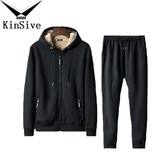 Спортивный костюм, мужской комплект, зимняя повседневная спортивная мужская флисовая толстовка с капюшоном, комплект из 2 предметов, брендовая мужская одежда, Толстая Толстовка+ штаны, спортивный костюм