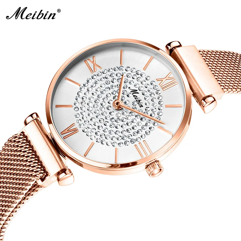 

2019 MEIBIN Top Brand Fashion Women Quartz Watch Luxury Ladies Wrist Watch with Diamond Elegant Magnet Buckle Female Clock Gifts
