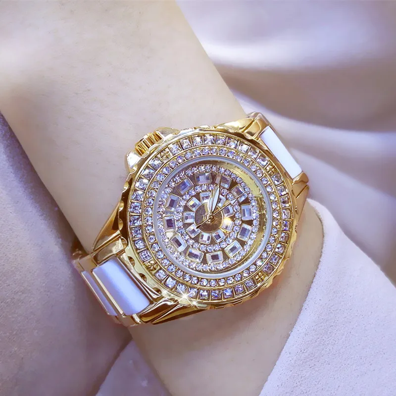 Керамическое платье женские часы reloj mujer кварцевые Роскошные розовое золото