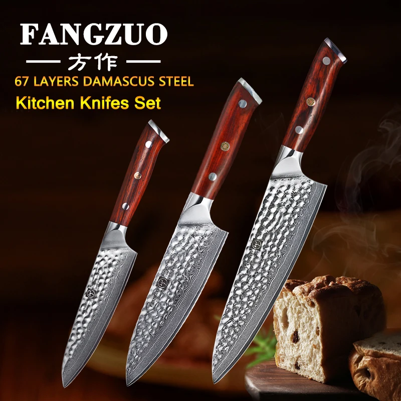 Нож шеф повара FANGZUO из дамасской стали японские кухонные ножи рукоятка розового